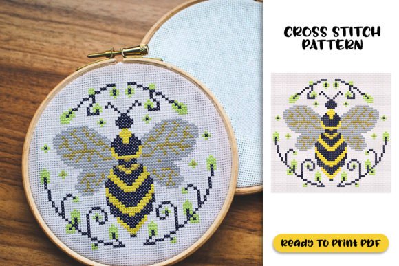 Bee with Floral Cross Stitch Pattern