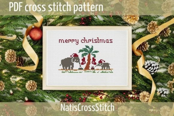 Elephants Christmas Cross Stitch Pattern